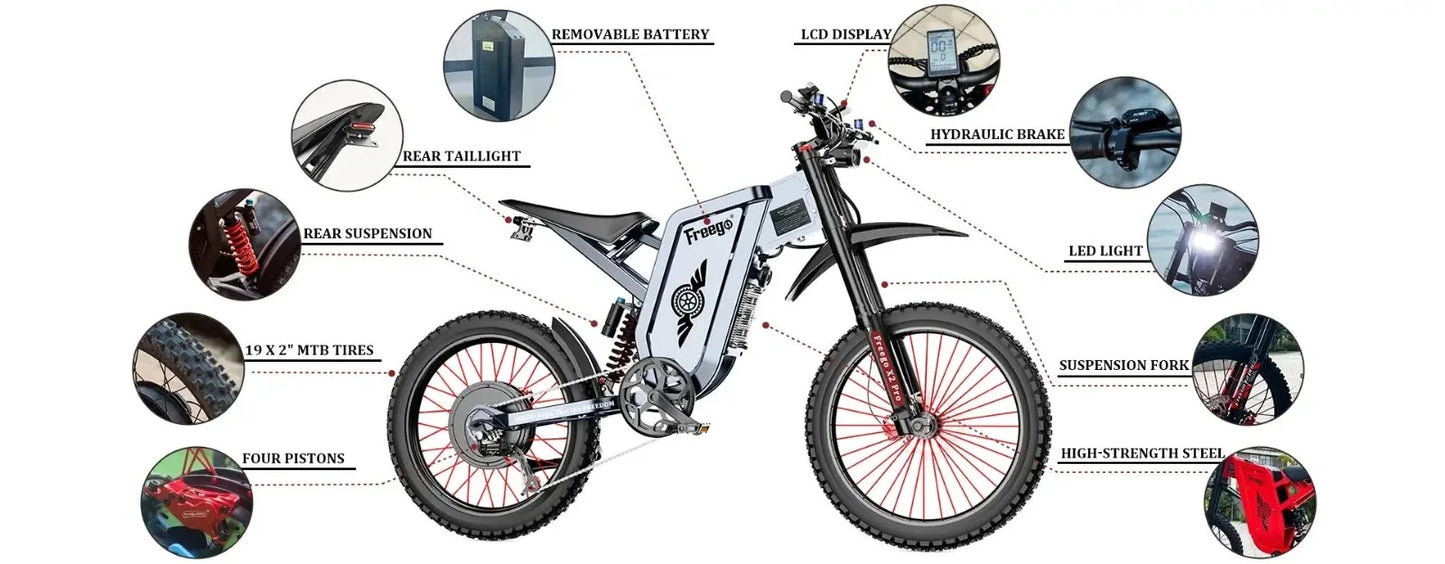 Freego X2 Pro Electric Motorcycle for Adults 6000W Brushless Gearless Motors 30AH Lithium Battery Speed 90Kmh Electric Dirt Bike