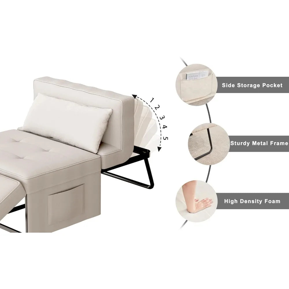 Tbfit Sofa Bed Sleeper Chair with Pillow,4 in 1 Multi-Function Ottoman Bed, Adjustable Recline Linen Guest and Folding Multifunc