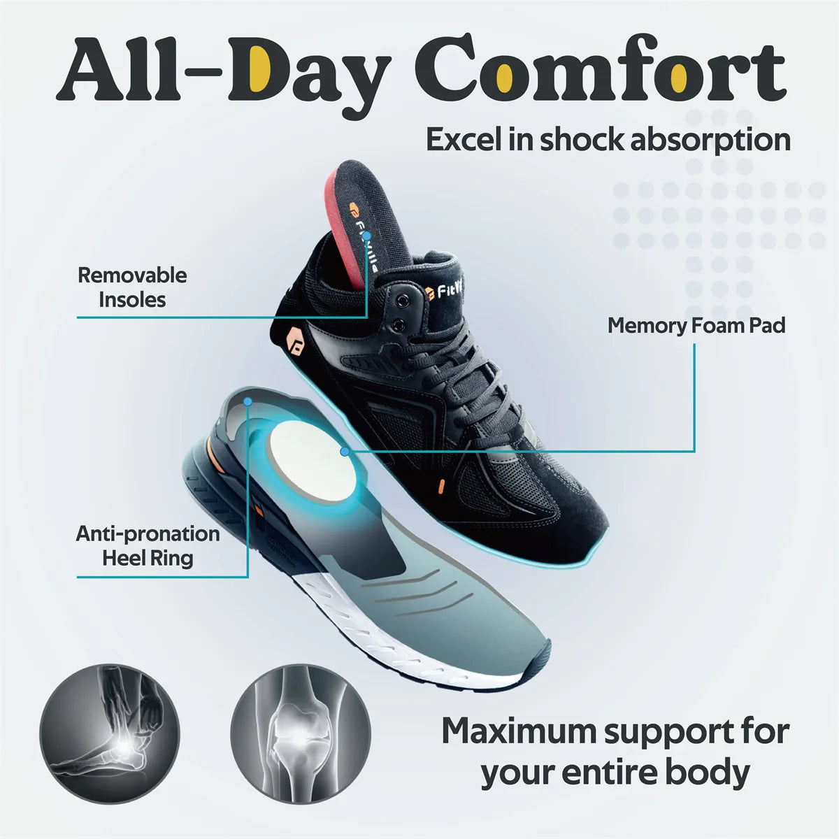 FitVille Men's High-Top Basketball Shoes Widened Lightweight Casual Sneakers Breathable For Male Swollen Feet Relieve Pain