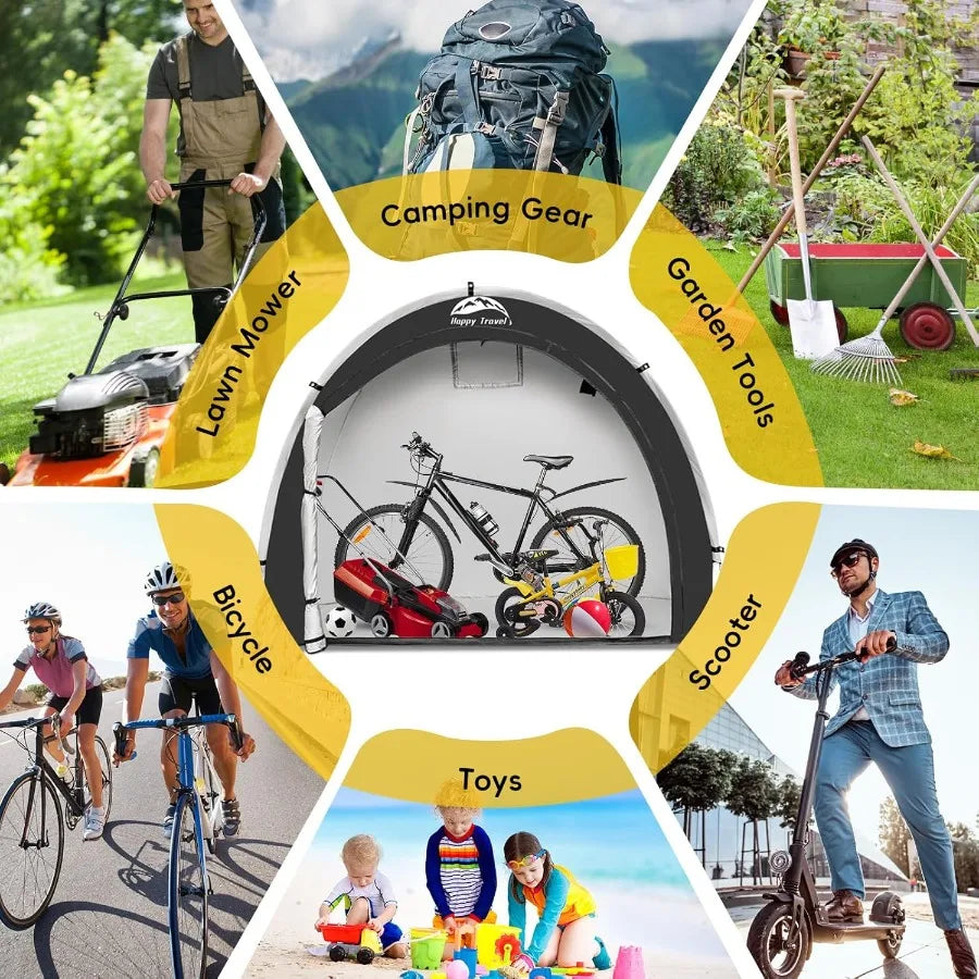 Happy Travel Bike Storage Shed TentOutdoor Portable Bicycle Storage Sheds with 210D Oxford Fabric PU4000 Waterproof for 2 3 4 6