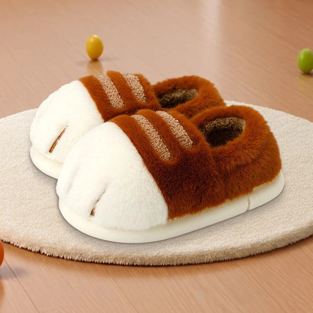 3D Cat Paw Plush Slippers Warm Slip-on House Shoes Comfortable Flat Thermal Slippers Furry Paw Couple Slippers for Autumn Winter