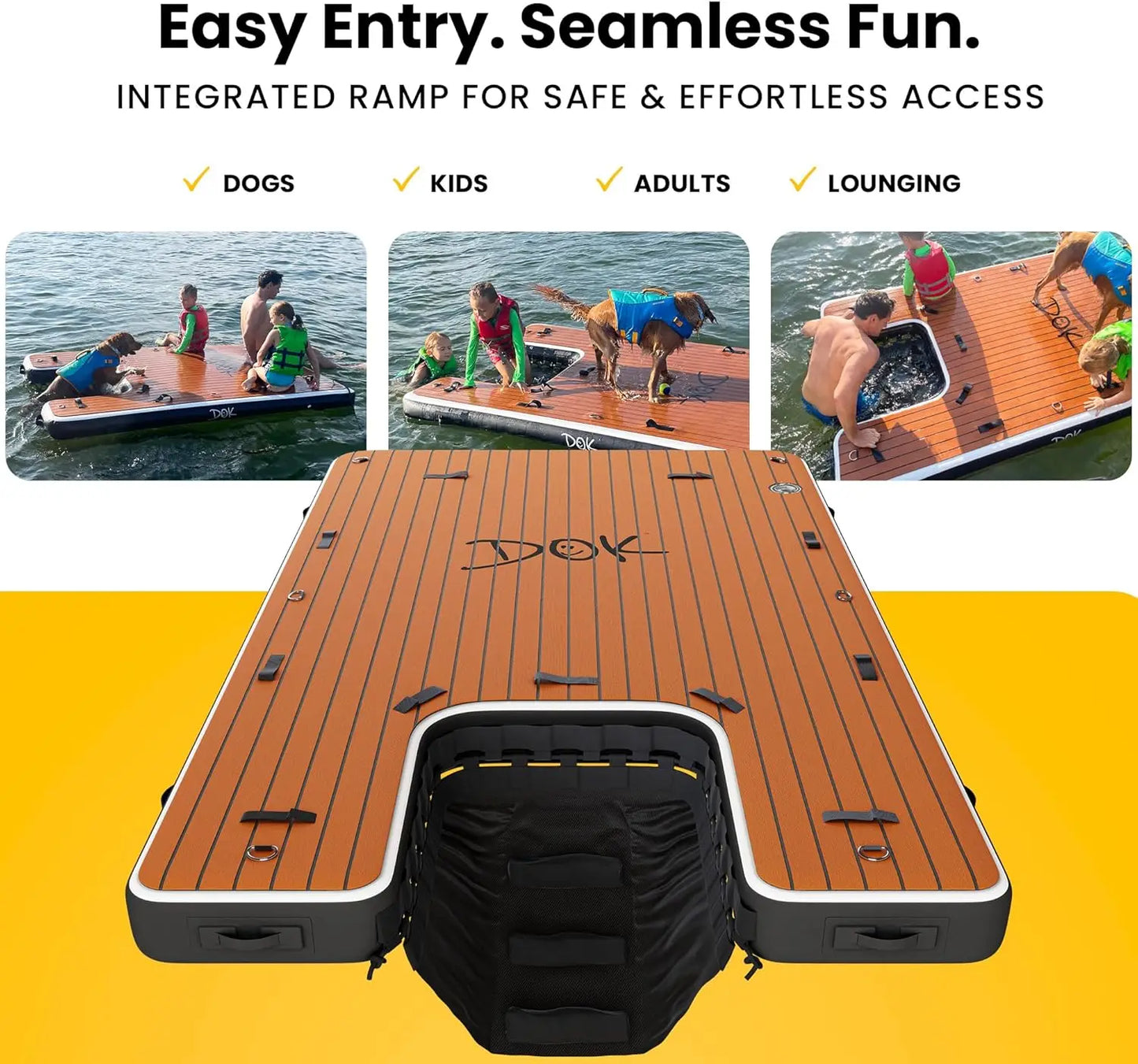DOK Dog-DOK Inflatable Dock Platform: Safe & Easy Water Access for Dogs Up to 230 lbs; Floating Non-Slip EVA Foam with Dog Boat