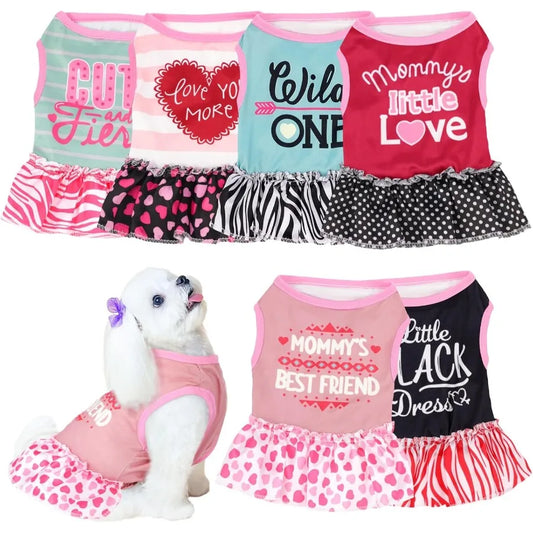 6 Pack Girl Dog Clothes Pet Dress Shirt Female Cute Dog Sundress Puppy Summer Apparel Clothes Outfits with Ruffles for Pets Cat