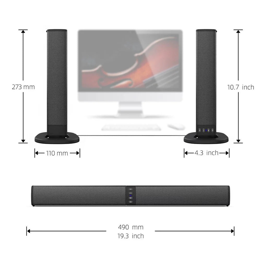 Wireless Bluetooth TV Sound Bar 2 Speaker System Home Theater Subwoofer Soundbar Portable Loud Rechargeable 2 IN1 Speaker