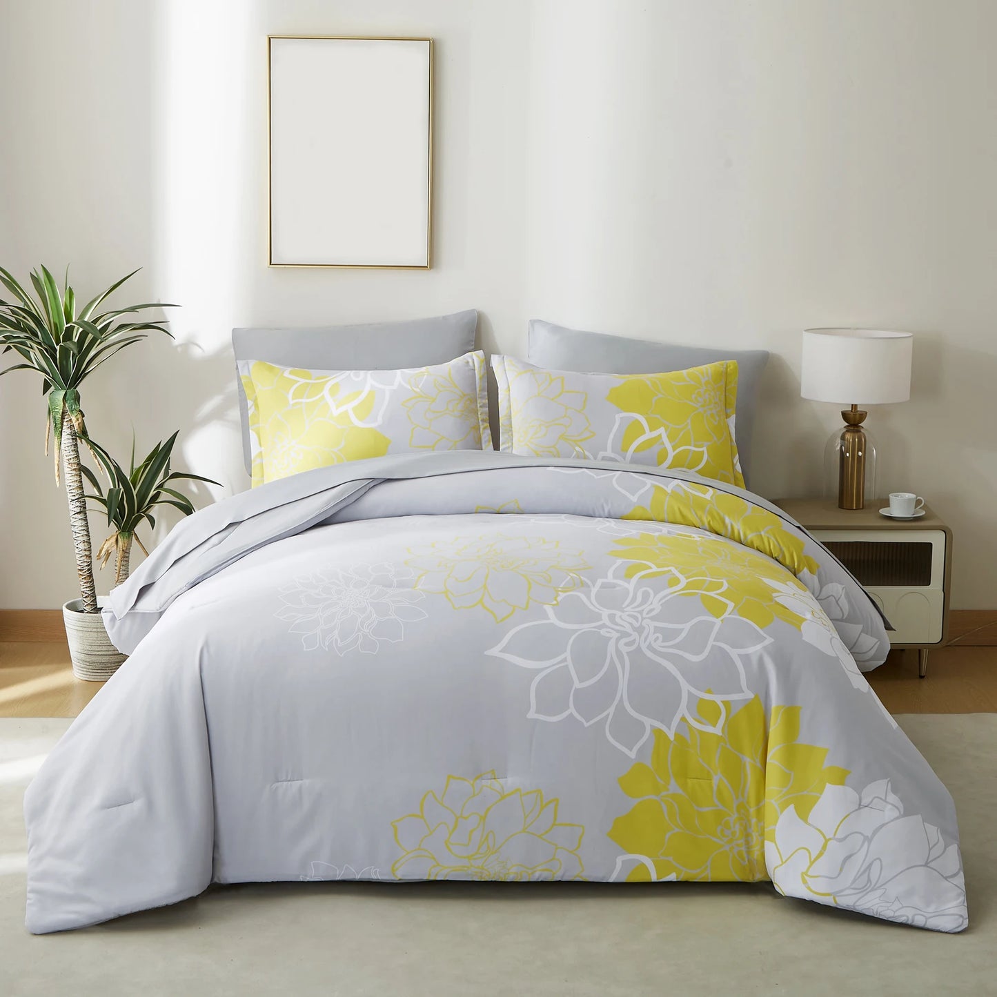 Comforter Set - 7 Pieces Floral Bedding Sets with Reversible Botanical Flowers Comforter, Sheets, Pillowcases & Shams
