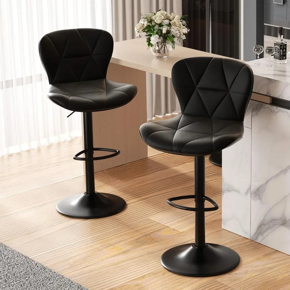 Modern Adjustable Bar Stools Set of 2 Faux Leather Swivel Chairs Counter Height with Upholstered Back for Kitchen Island