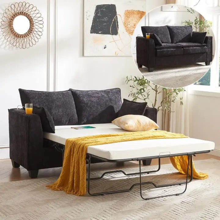 Pull Out Sofa Bed, Sleeper Sofa Couch,Convertible Chenille Loveseat with USB Charging Port and Memory Foam Mattress