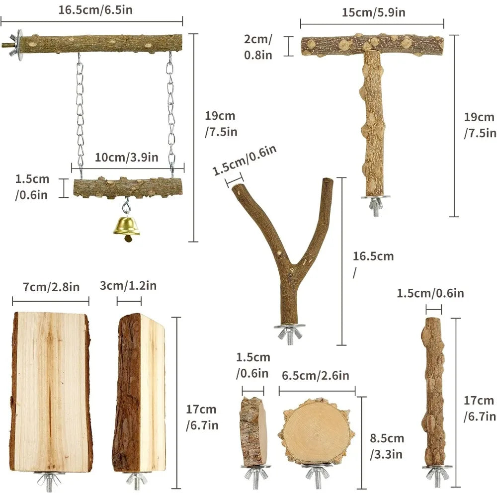 6pcs Natural Wood Bird Perches, Chewing Sticks for Cage, Parrot Climbing/Standing Branches for Parakeet, Cockatiels