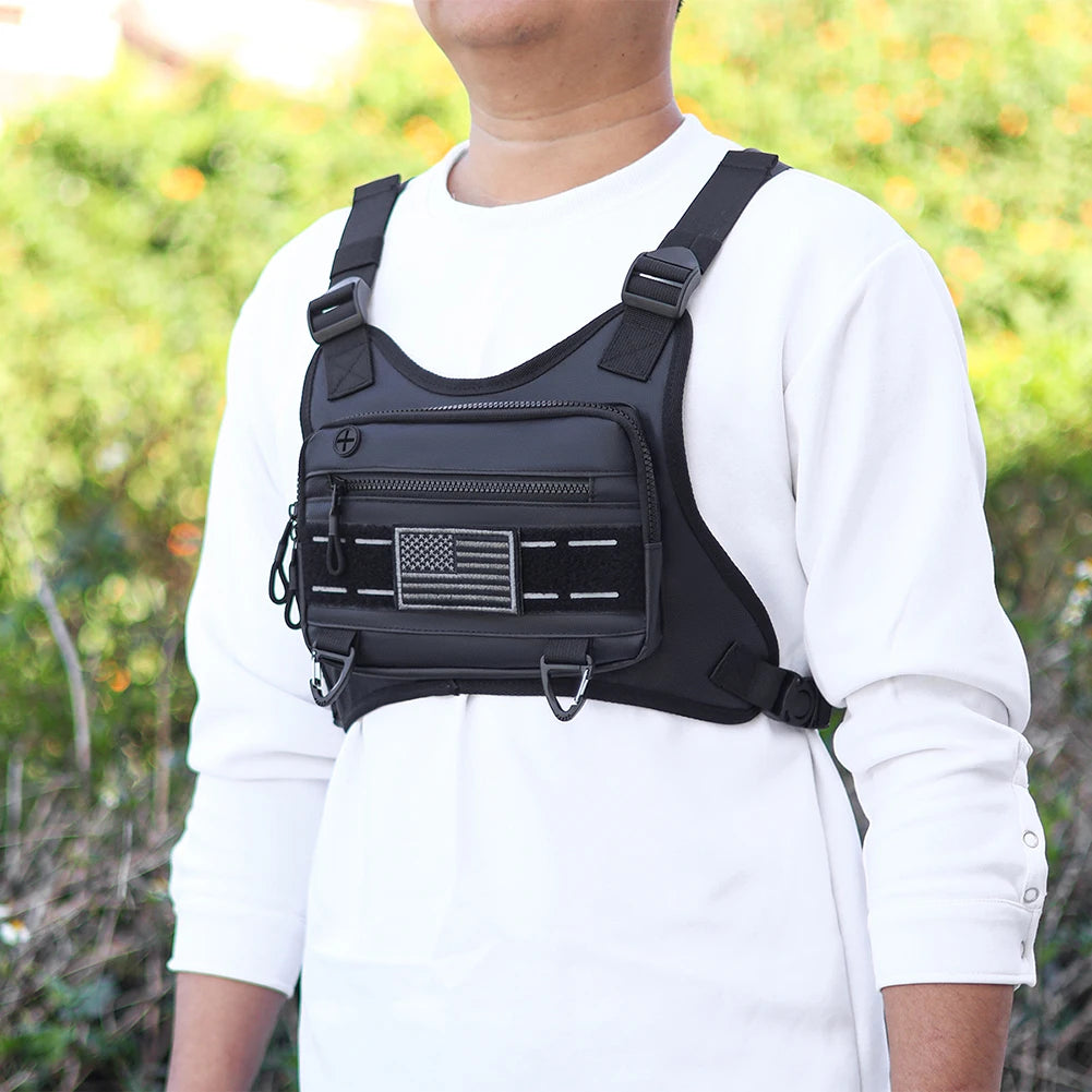 Sports Chest Bag Waist Bag Large Capacity Front Chest Pack Running Vest Bag With Built-In Phone Holder Reflective Workout Bag