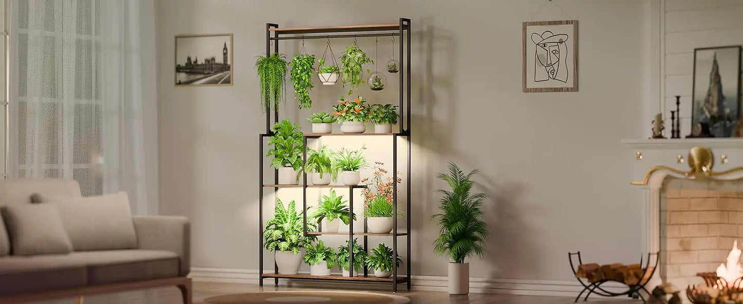 Large Plant Stand Indoor with Grow Light , 5 Tiers 12 Pots Holder, 72" Tall Metal Plant Shelf, Heavy-Duty Rectangle Display Rack