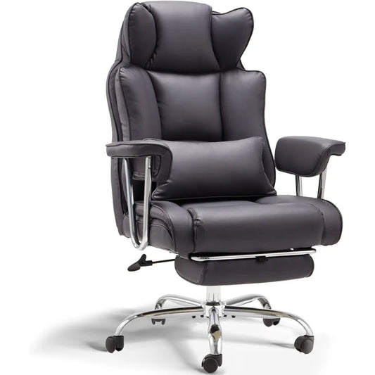 ergonomic large-size executive reclining office chair with footrest and adjustable high back leather seat