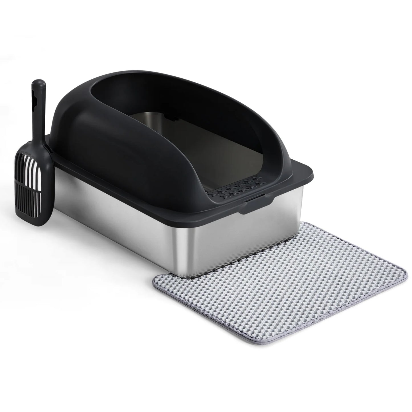 JHK 24IN Stainless Steel Cat Litter Box with Lid Large Cat Litter Box for Big Cats Anti-Urine Leakage Scoop and Mat Included