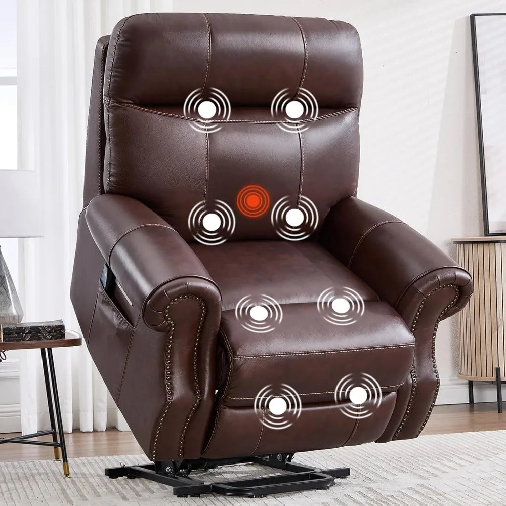 Genuine Leather Power Lift Recliner Chair for Elderly, with Massage and Heat, Electric Lift Recliner for Seniors, Side Po