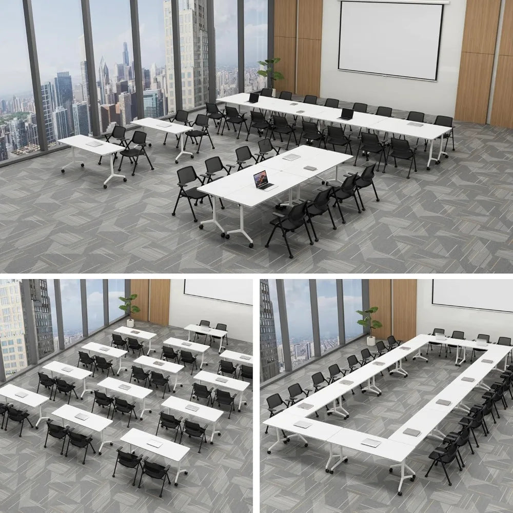 20-Pack Stackable Conference Room Chairs, Folding Office Chairs with Removable Wheels and Mesh Back