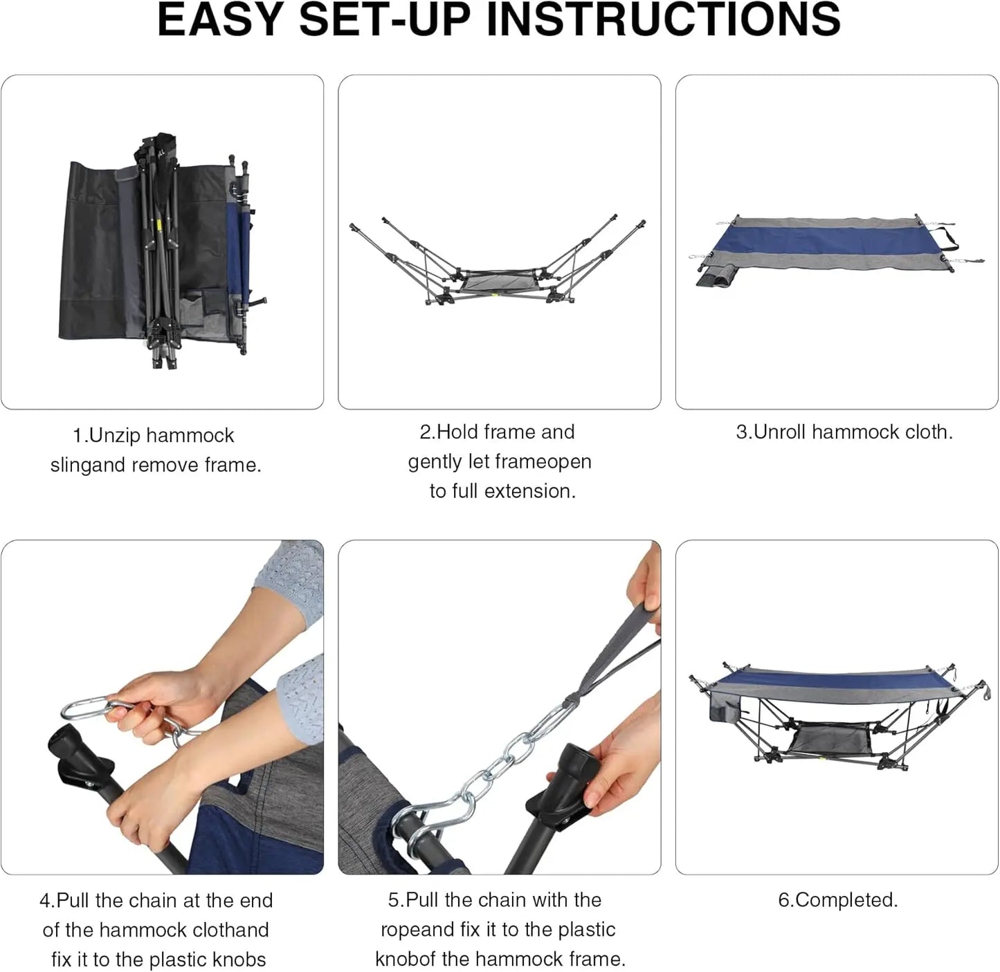 Portable Folding Hammock with Stand,Foldable Camping Hammock with Removable Pillow,Storage Net,Foldable Lounge