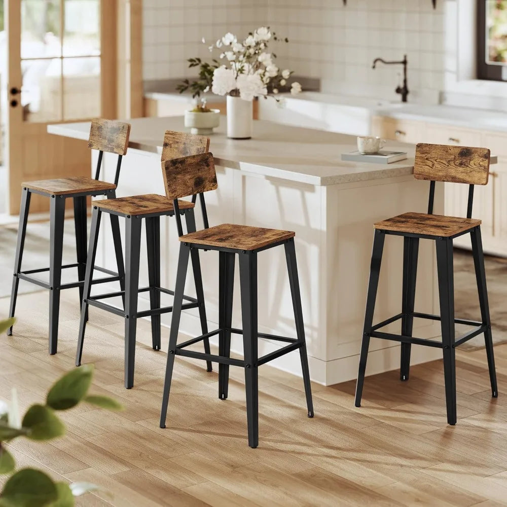 VASAGLE Set of 4 Bar Stools, Bar Height Stools, 29.1 Inches Tall Barstools with Back, Counter Bar Chairs for Kitchen Island, Ste