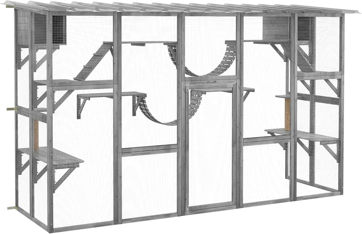 Outdoor Cat Enclosure Window, Outdoor Cat House with Weather Protection Roof for Multiple Kitties, Wooden Frame