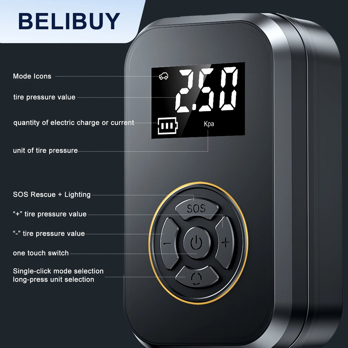 BELIBUY Portable Tire Inflator Car Tire Inflator Tire Inflator Pump With Digital Display Electric Inflator Mini Bicycle Air Pump