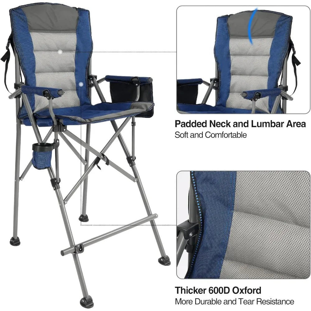 High-Capacity Folding Chairs for Adults Up to 330lbs, Portable Outdoor Bar-Height Chairs for Camping and Comfort