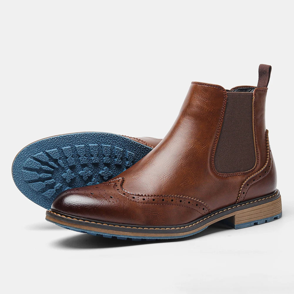 Classical Brogue Chelsea Men Boots Comfortable Fashion Leather Boots