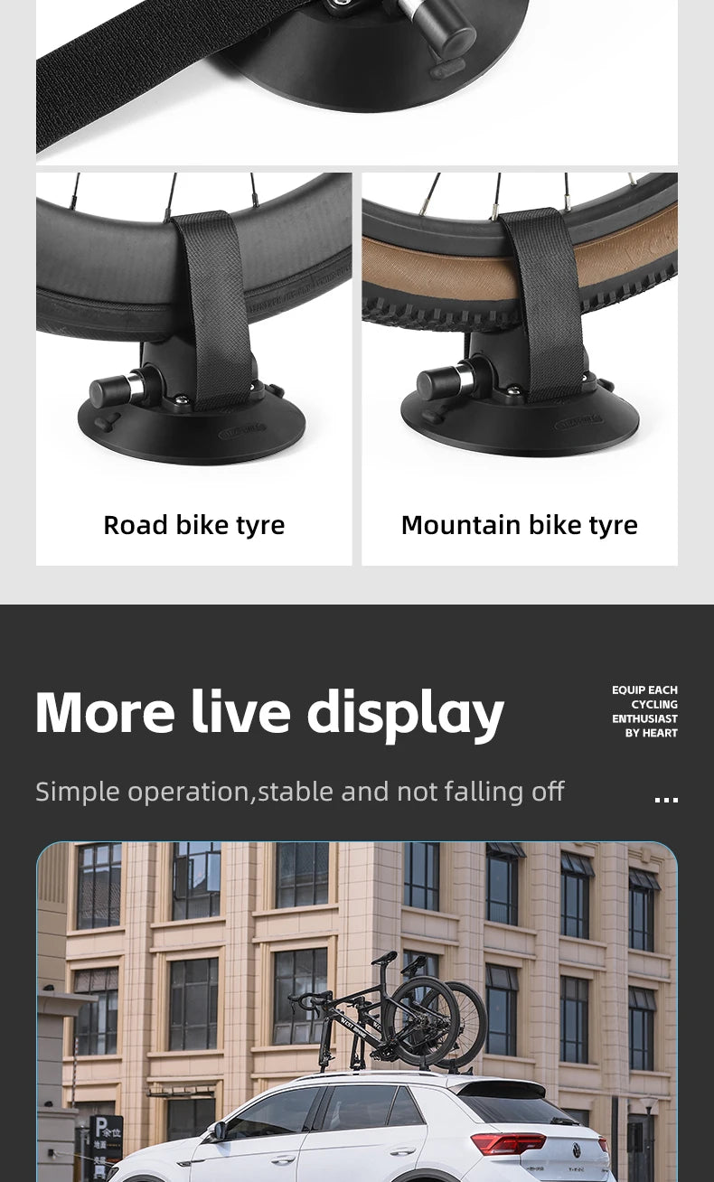 WEST BIKING Car Roof Vacuum Suction Cup Bicycle Racks Cycling Tour MTB Road Bike Quick Release Car Carrier Top Parking Racks