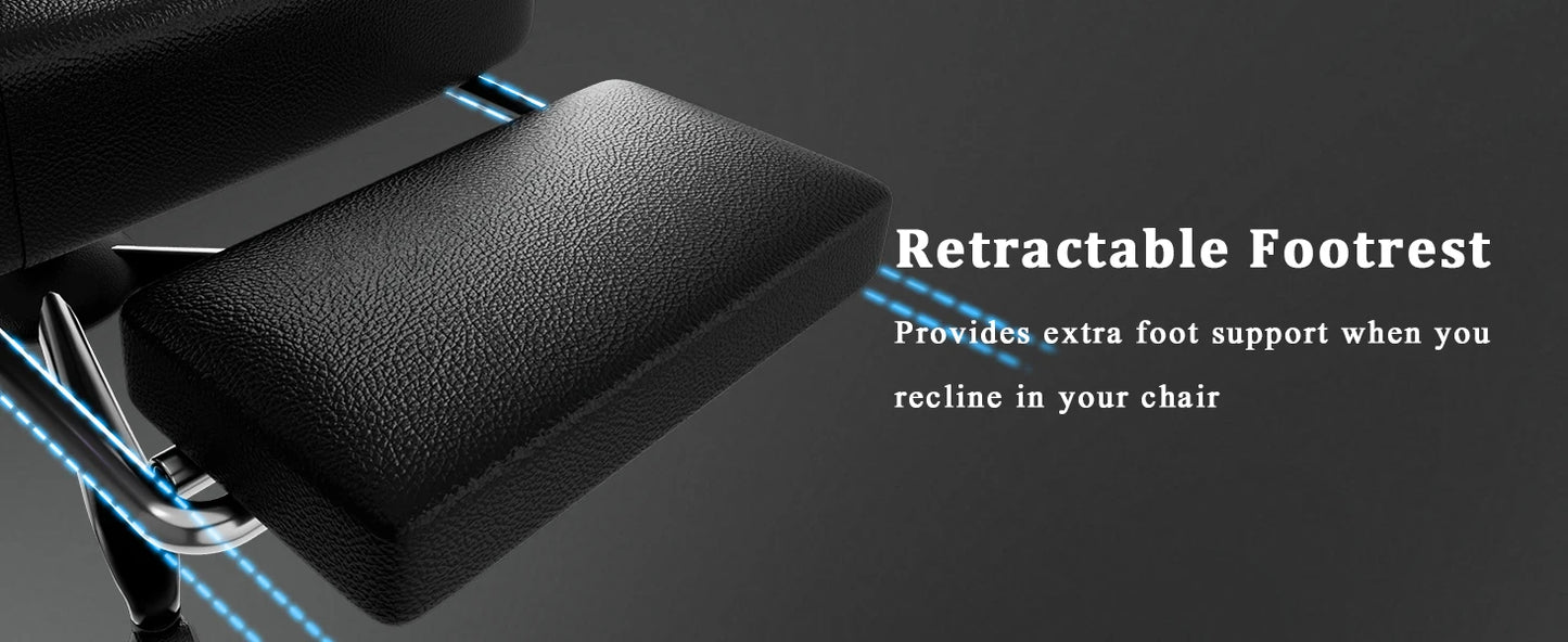 Gaming Chair with Pocket Spring Cushion and Footrest, Ergonomic Computer Chair for Adults, Breathable PU Leather Game Chair, Adj