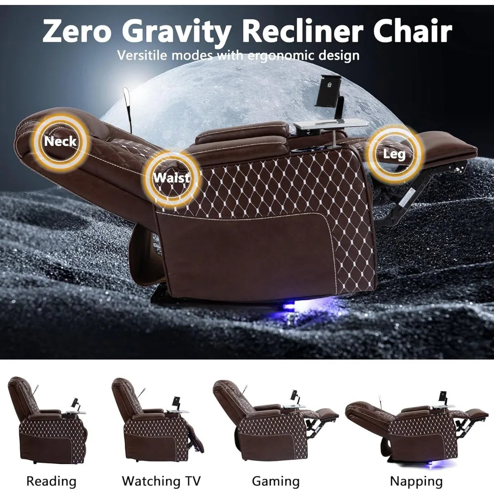 Power Zero Gravity Recliner Chair for Adults Breathable Leather Electric Recliners Adjustable Home Theater Seating with Smart