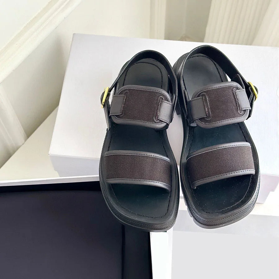 23SS Top Quality Brown Casual Gladiator Platform Heel Sandals Dress Shoes Real Leather Ankle Strap Buckle Luxury Designer Flat