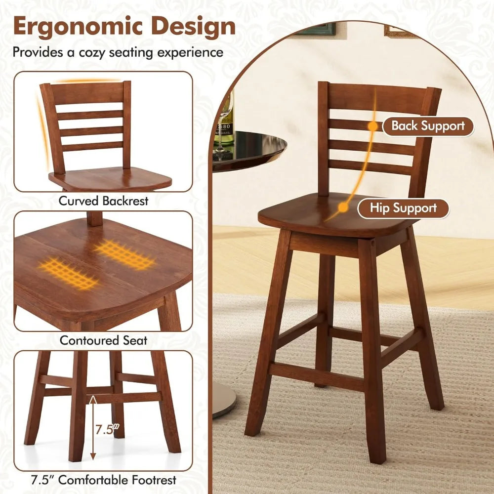 Swivel Counter Height Bar Chairs with Hollow Backrest & Contoured Seat, with Footrest for Kitchen Island, Pub, Bistro, Cafe