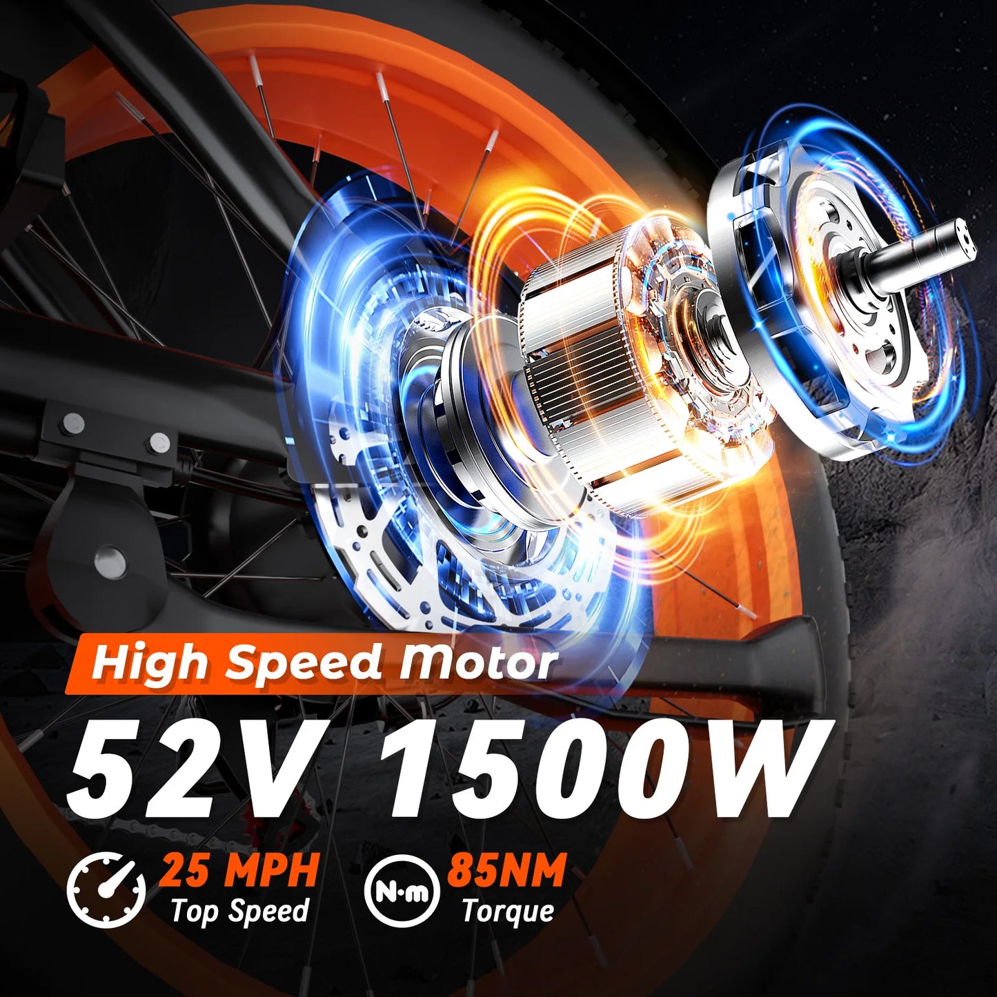 B8 Electric Bike: 52V 1500W Motor, 32MPH Top Speed, 80-Mile Range, Removable Battery