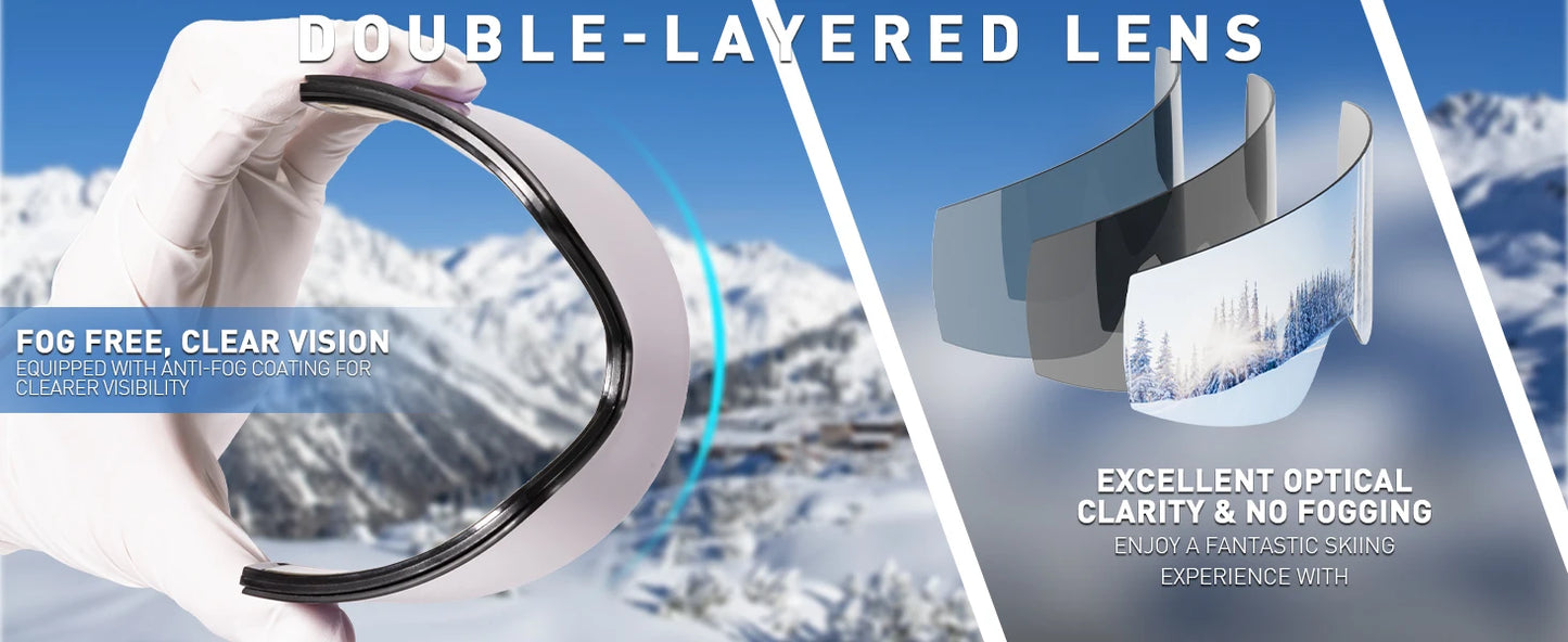 KAPVOE Ski Goggles Double Layers Anti-fog Big Ski Glasses Skiing Mask Snowboard Eyewear Outdoor Men Women UV400 Snow Goggles New