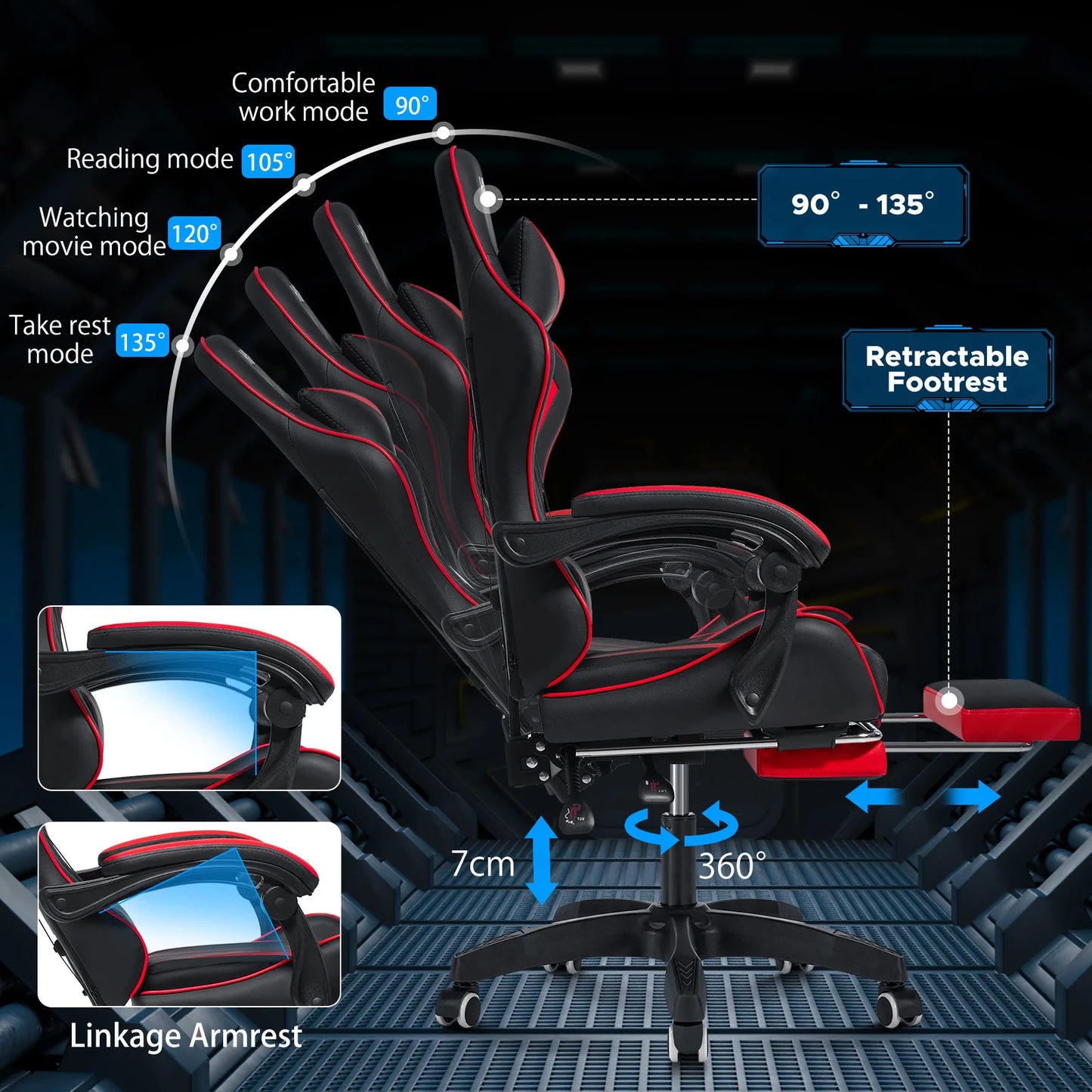 Massage Gaming Chair for Kids Computer Gamer Chair with Footrest and Lumbar Support Reclining PC Office Chair with Headrest