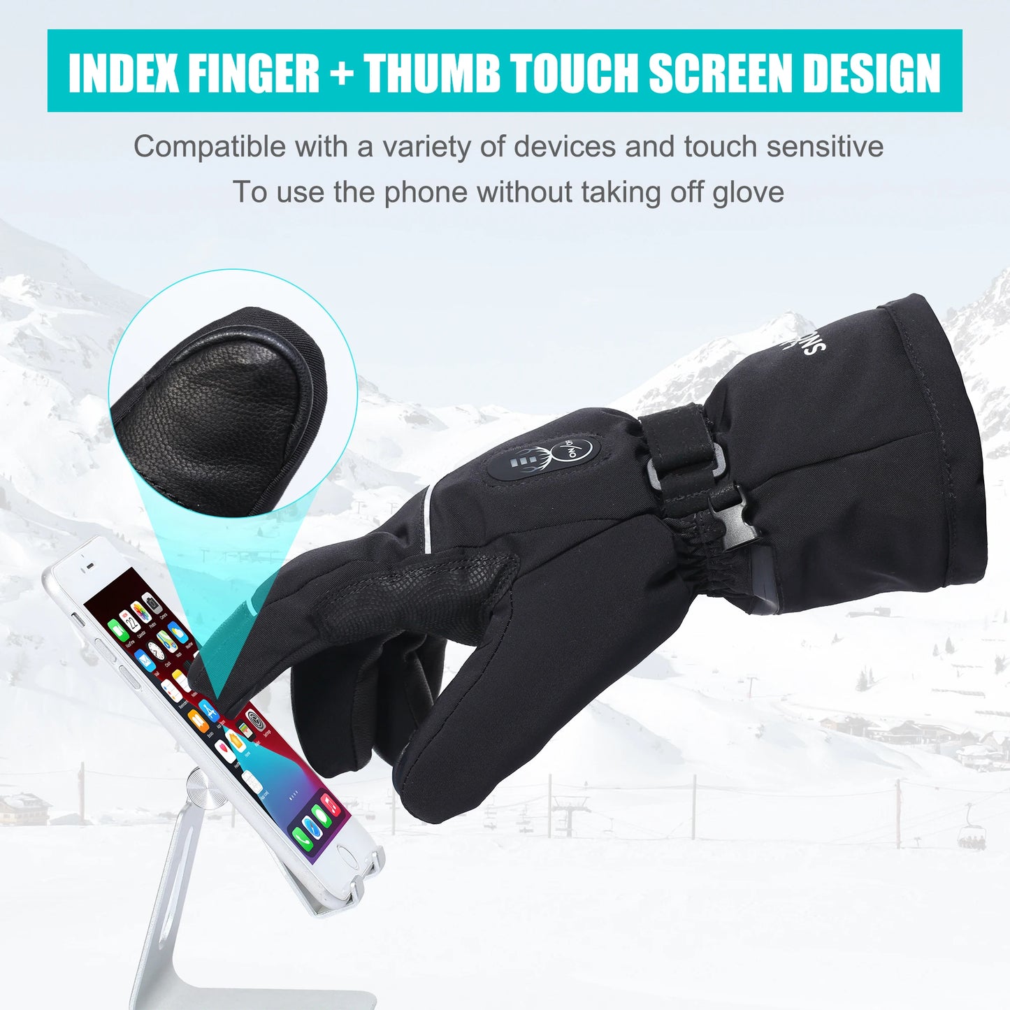 Winter Thermal Electric Heated Skiing Gloves Warm Men Women Touch Screen Rechargable Electric Heating Gloves Motorcycle 2022