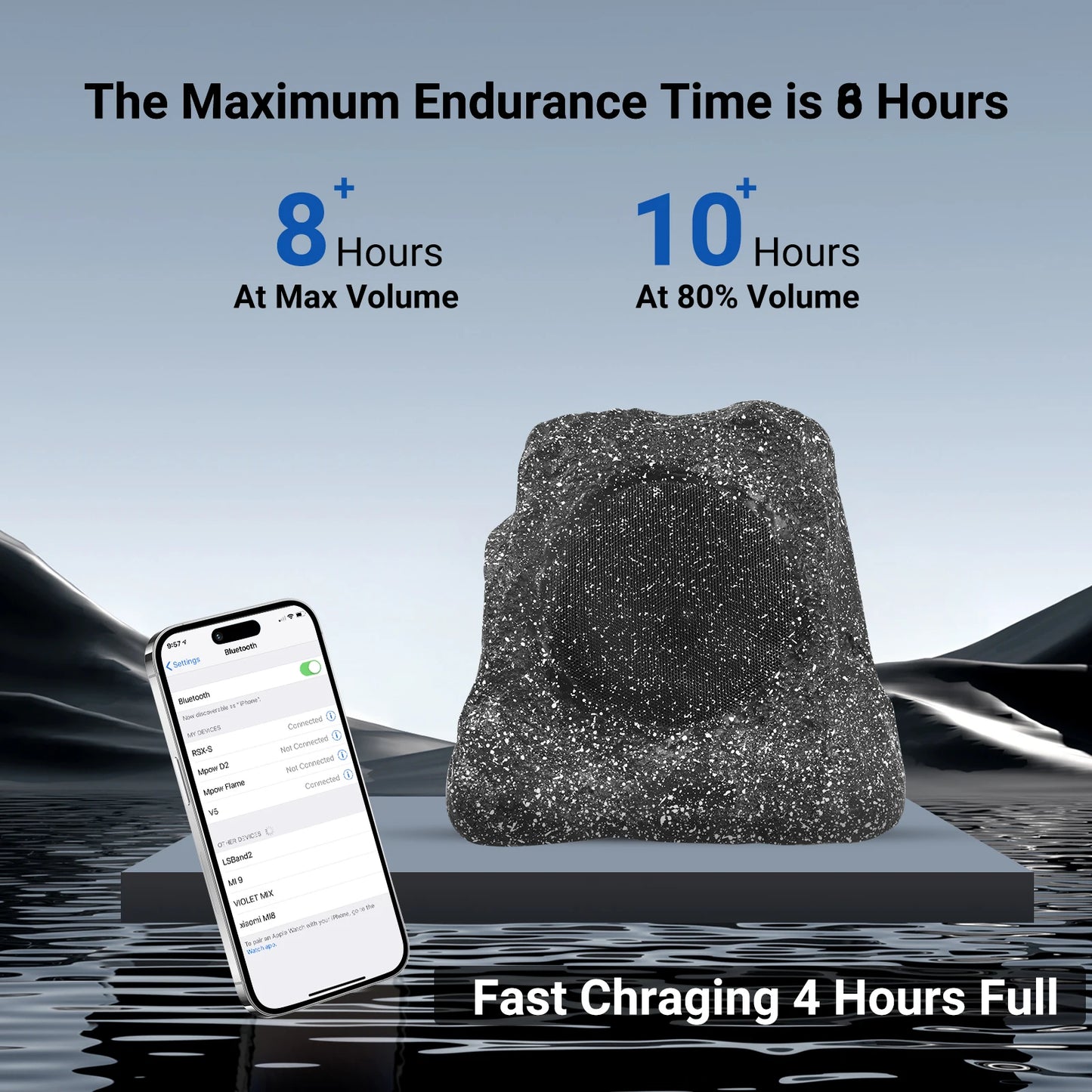 Herdio 8" Rock Bluetooth Speakers Outdoor Waterproof IPX7 Wireless Solar 240W TWS Connection Powered With Rechargeable Battery