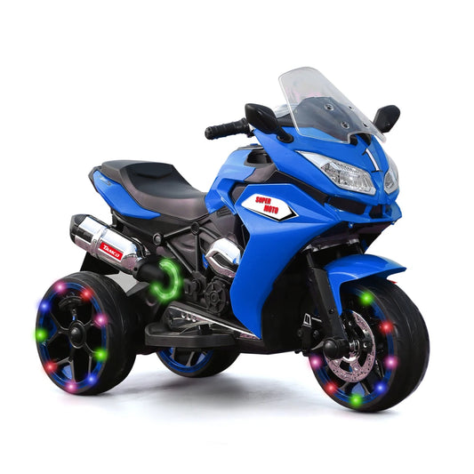 12V Kids Electric Motorcycle Ride On 3-Wheel Battery-Powered Rechargeable Toy Colorful LED Light-Up Wheels Boys Girls Fun Gift