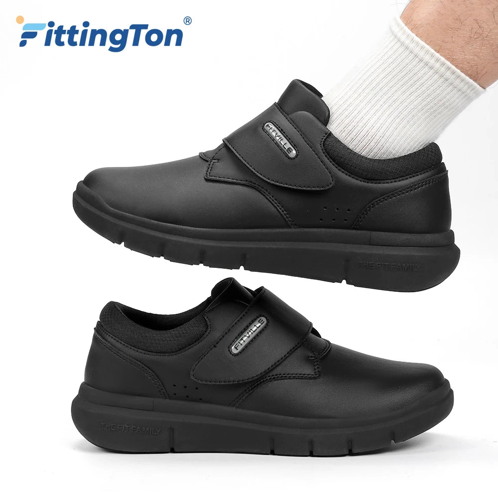 Extra Wide Men'S Diabetic Shoes Leather Walking Shoes For Elder Orthopedic Toes Swollen Feet Non-Slip With Arch Support