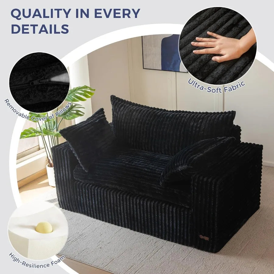 Bean Bag Chair for Living Room Upholstered Loveseat Sofa Couch with Deep Seating Wide Armrests Boneless Couch Sofa in a Box for