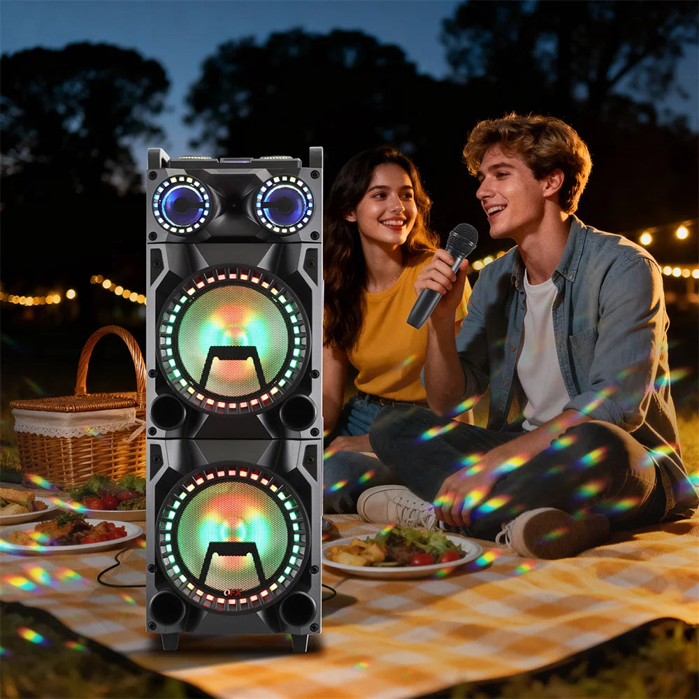 9500W Portable Bluetooth Party Speaker Karaoke Sound System Heavy Bass Rechargeable Dual 12 Inche Subwoofer Led Light with Mic