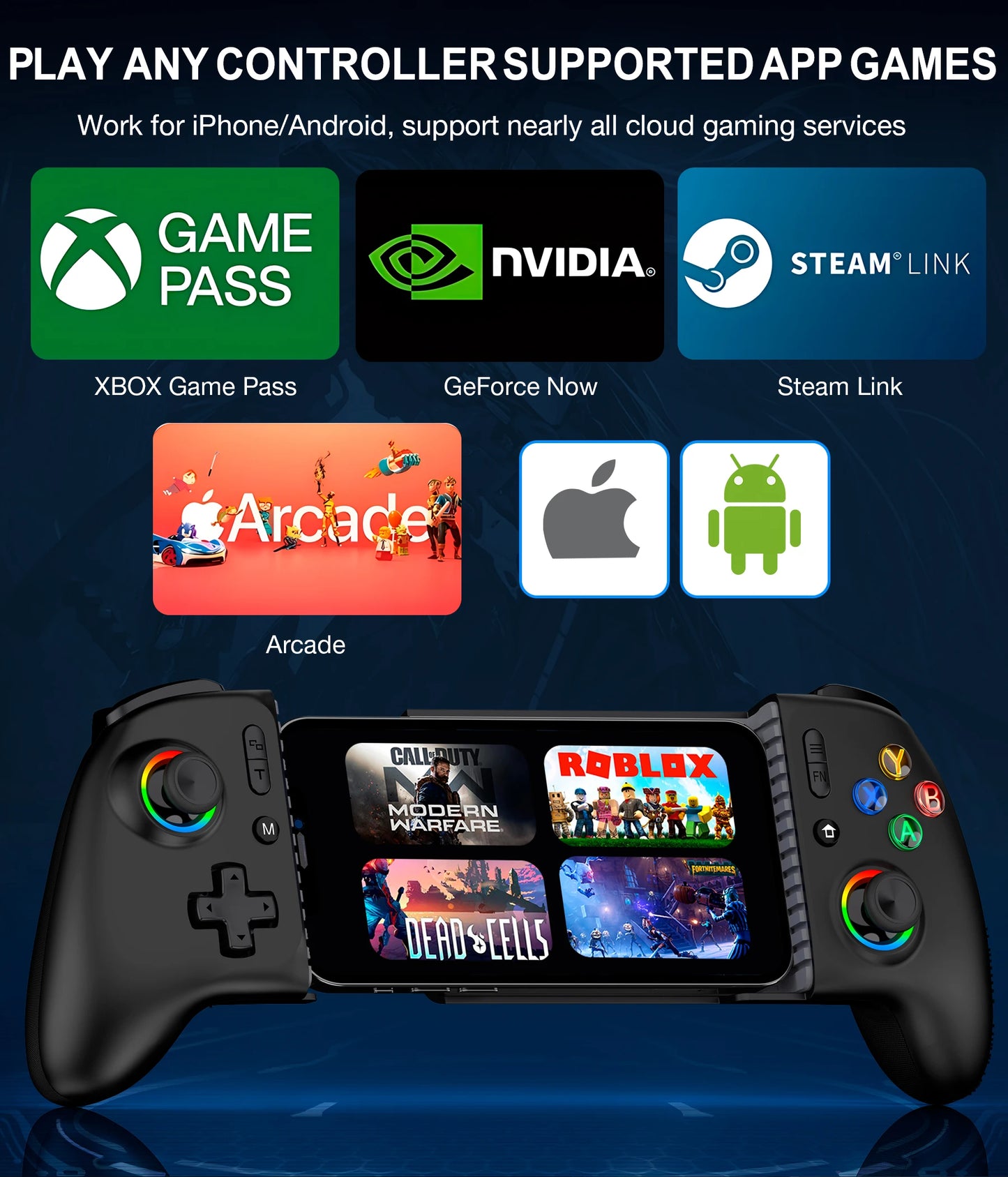 DinoFire MC200 Mobile Phone Hall Effect Controller Gamepad Type-C Stretching Handle Stick for Android iOS XBOX