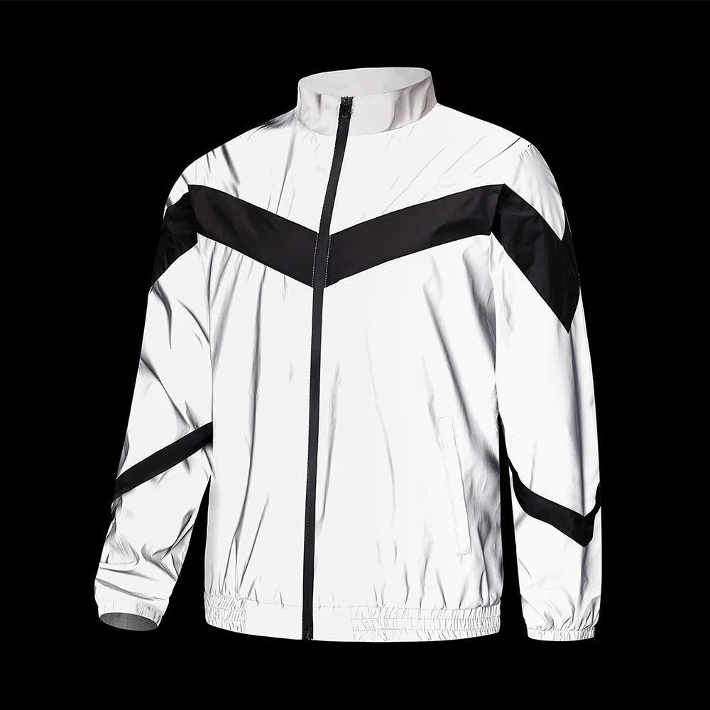 Fashion Men Night Reflective Jacket Stand Collar Splicing Spring Autumn Casual Jacket Bicycle Hip-hop Dance Streetwear Man Coat