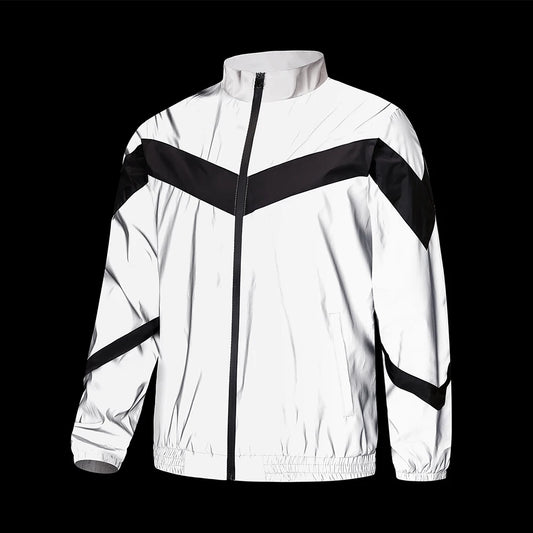 Fashion Men Night Reflective Jacket Stand Collar Splicing Spring Autumn Casual Jacket Bicycle Hip-hop Dance Streetwear Man Coat