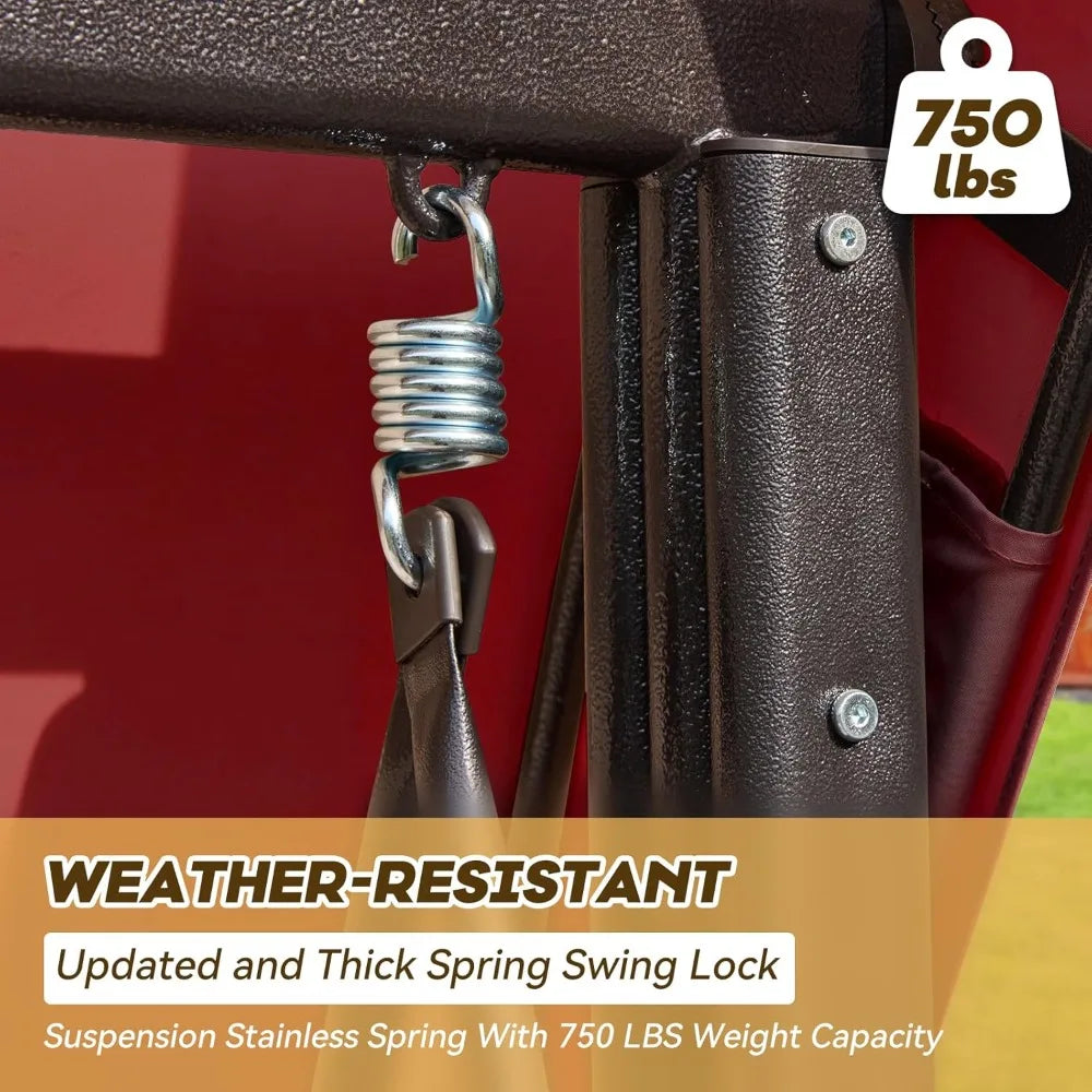 3 in 1 Outdoor Porch Swing with Adjustable Canopy, 3 Seat Outdoor Swing for Adults, Patio Swing Chair with Thickened Cushions,Pi