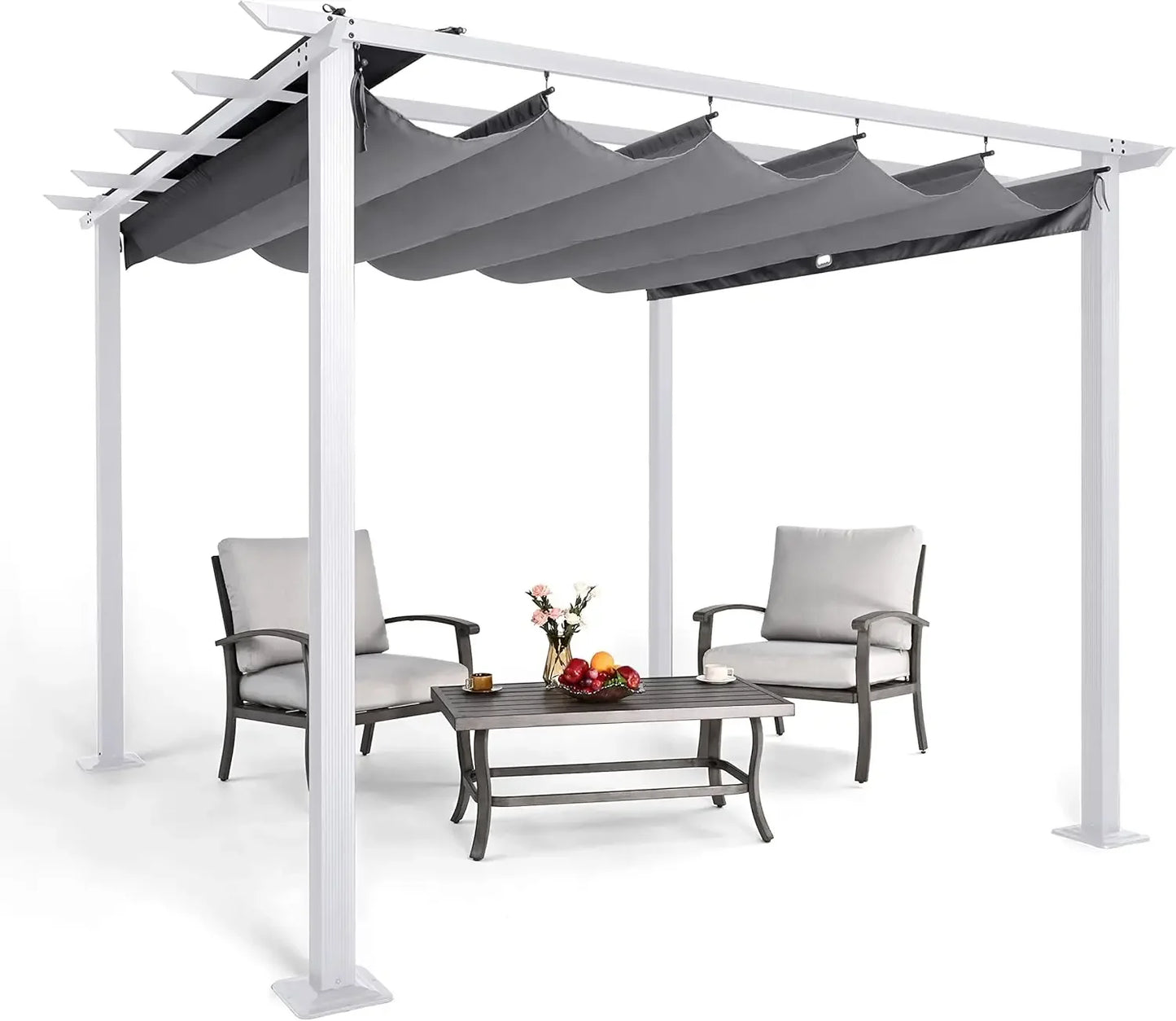 10' x 10' Retractable Pergola Canopy – White Frame & Sun Shade for Backyards, Gardens & Patios