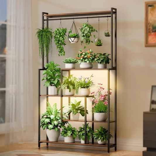 Large Plant Stand Indoor with Grow Light , 5 Tiers 12 Pots Holder, 72" Tall Metal Plant Shelf, Heavy-Duty Rectangle Display Rack