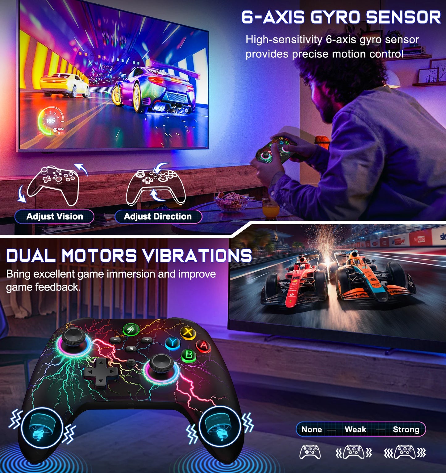 DinoFire Q212 Wireless Gamepad for iOS/Android/Switch/Switch Lite/Switch OLED Controller with Programmable Turbo