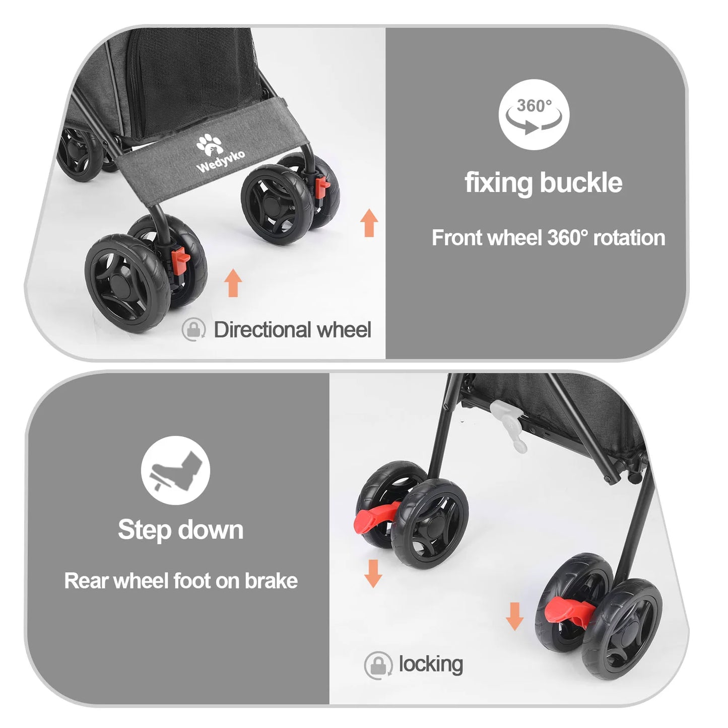 Pet Dog Stroller 4 Wheels Puppy Stroller Rotate with Brakes Storage for Dogs Cats Travel Pet Suplies Outdoor 애완견 유모차