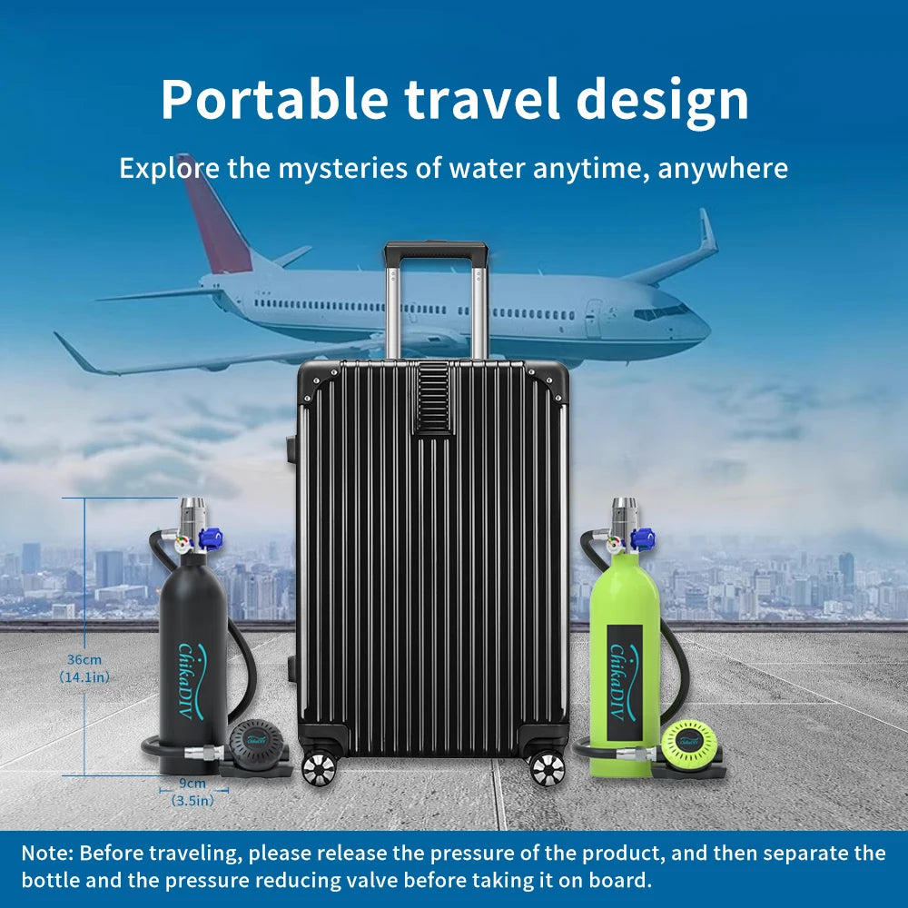 Mini Scuba Tank for Diving, Portable Lung Tank System 1L, 3000 PSI, 15-20 Min Emergency Air, Lightweight Travel Gear