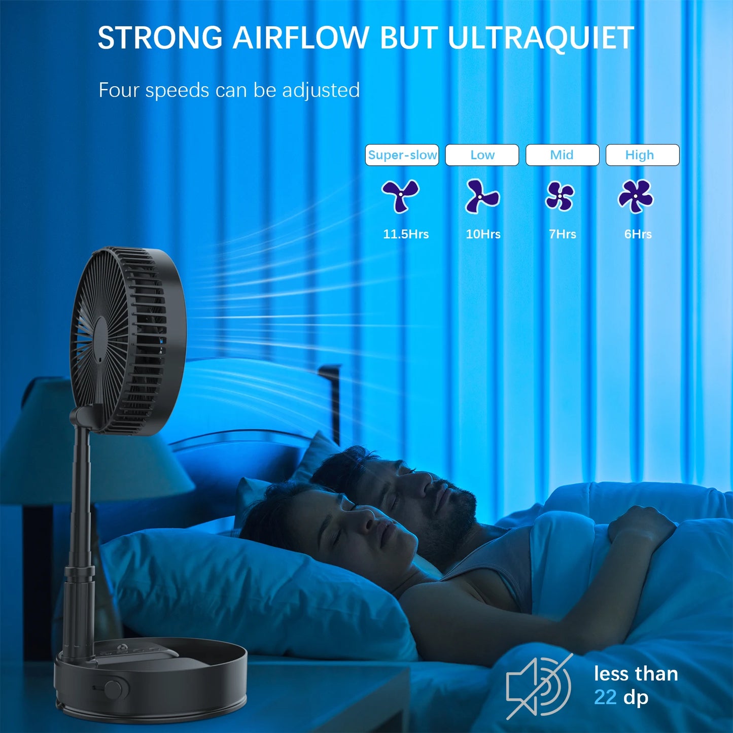 Remote Control Hand Strap &USB Charging Port  Battery Operated Portable Standing Fan, 4 Speed, Timer for Camping Travel Outdoor,