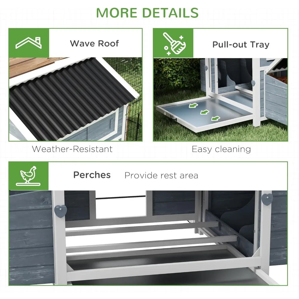 11' x 5' x 3.5' Wooden Chicken Coop with Nesting Box, Outdoor Poultry Cage with Run for 4 Chickens with Pull-Out Tray, Perches