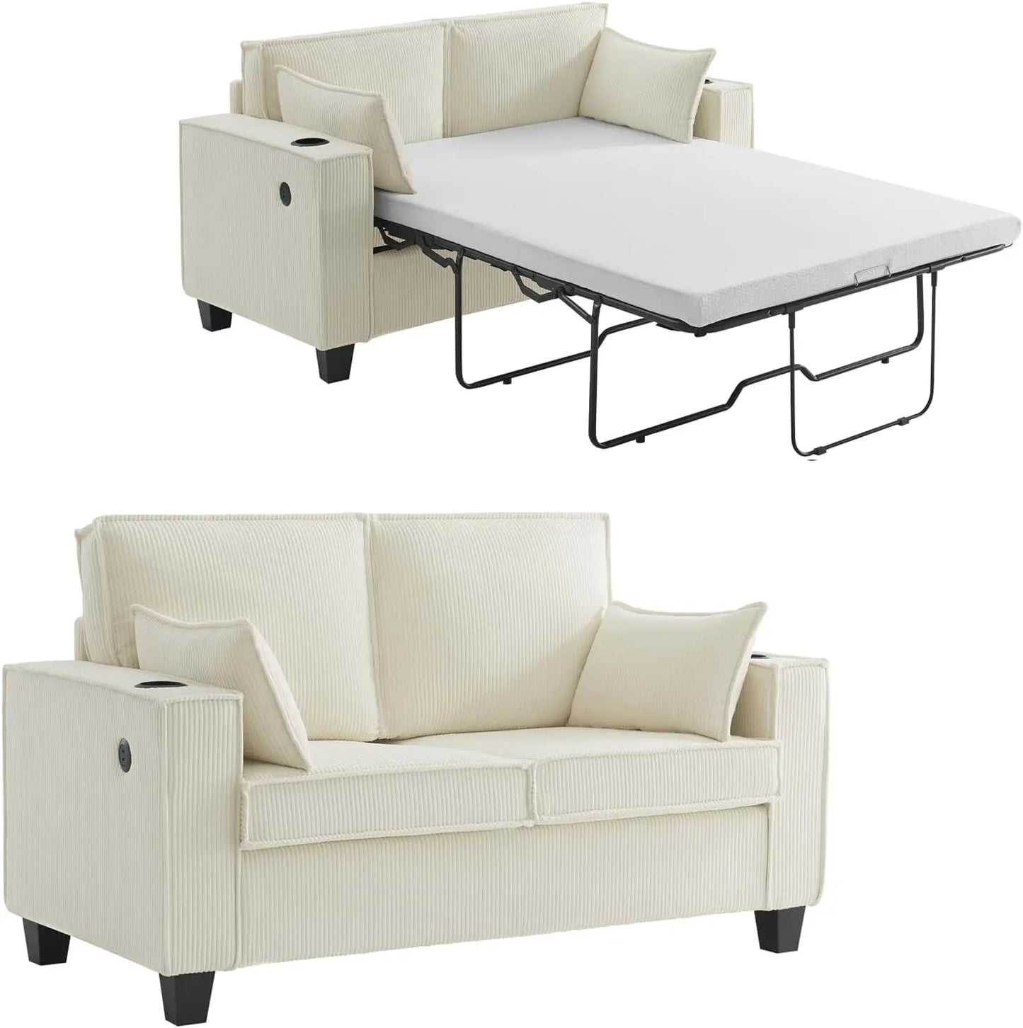 Pull Out Sofa Bed, Sleeper Sofa Couch,Convertible Chenille Loveseat with USB Charging Port and Memory Foam Mattress